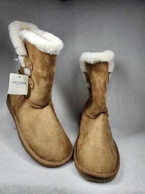 Arizona Womens Boots Size 11 Tan Suede Faux Fur Toggle Winter Mid Calf - NEW